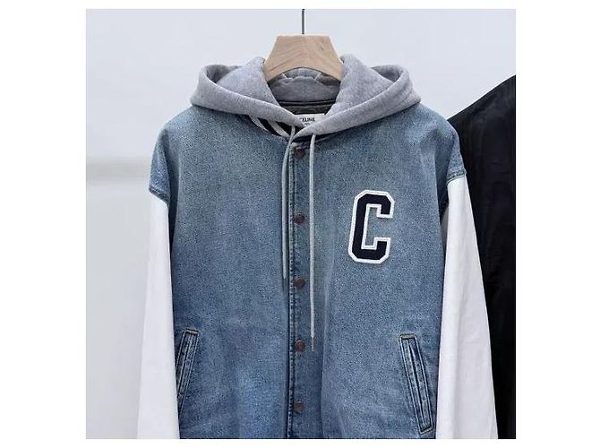 Céline Giacca Varsity Teddy con cappuccio in denim Blu - vista 2