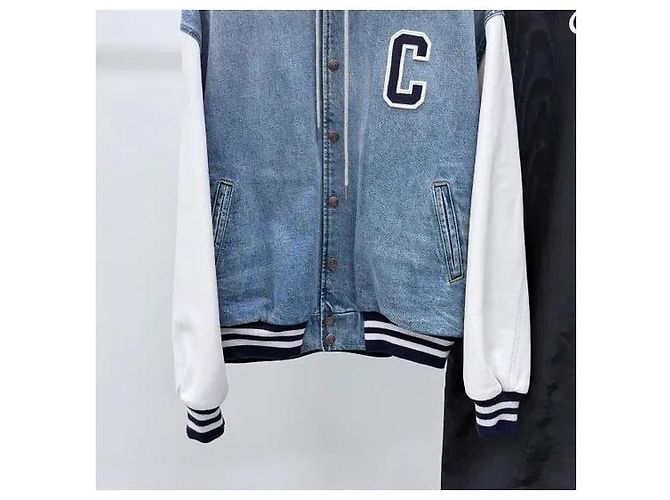 Céline Giacca Varsity Teddy con cappuccio in denim Blu - vista 3