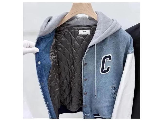 Céline Giacca Varsity Teddy con cappuccio in denim Blu - vista 4