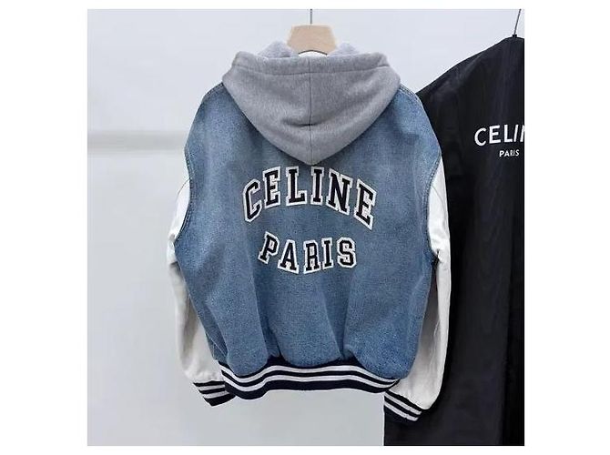 Céline Giacca Varsity Teddy con cappuccio in denim Blu - vista 5