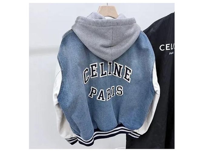Céline Giacca Varsity Teddy con cappuccio in denim Blu - vista 6
