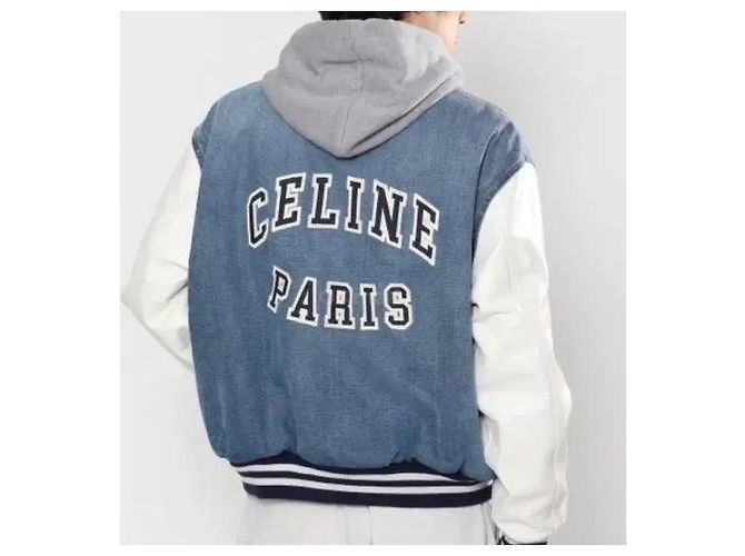 Céline Giacca Varsity Teddy con cappuccio in denim Blu - vista 9