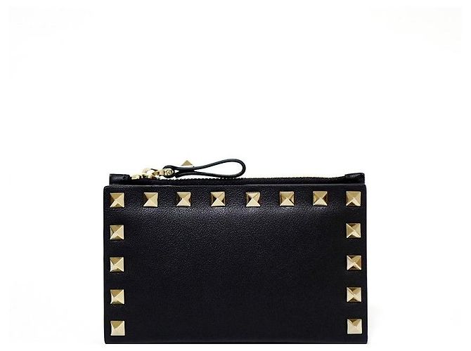 PORTA-CARTÕES DE COURO VALENTINO ROCKSTUD COM ABA E ZIP E PORTA-MOEDAS Preto - vista 4