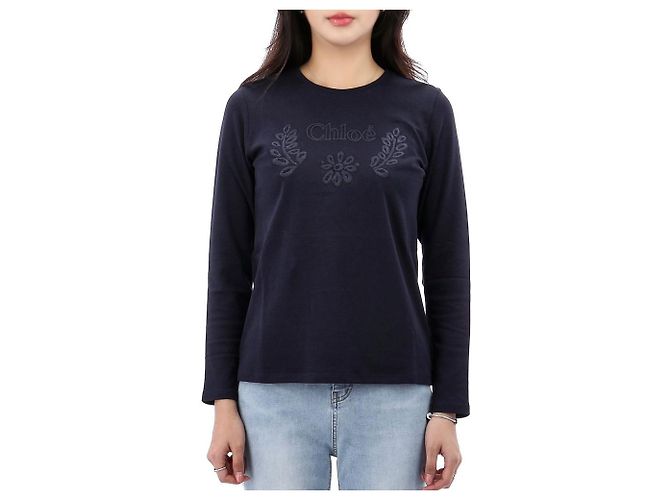 Chloé Langarm-T-Shirt mit Logo-Stickerei Erwachsenengröße Schwarz - Ansicht 2