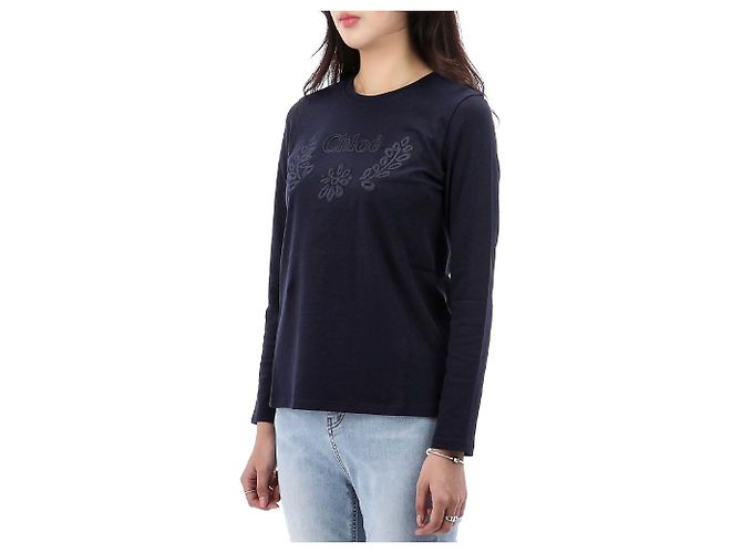 Chloé Langarm-T-Shirt mit Logo-Stickerei Erwachsenengröße Schwarz - Ansicht 3
