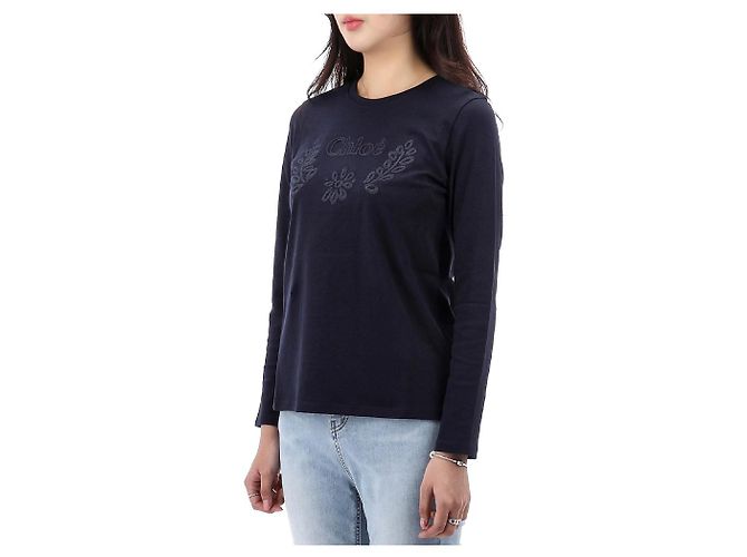 Chloé Langarm-T-Shirt mit Logo-Stickerei Erwachsenengröße Schwarz - Ansicht 6