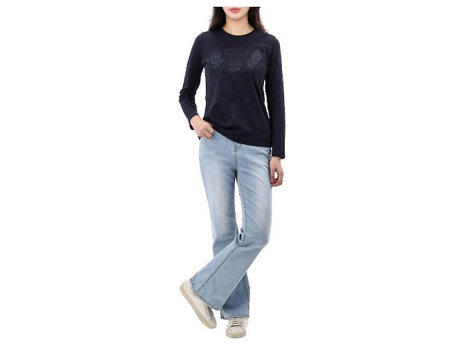 Chloé Langarm-T-Shirt mit Logo-Stickerei Erwachsenengröße Schwarz - Ansicht 9