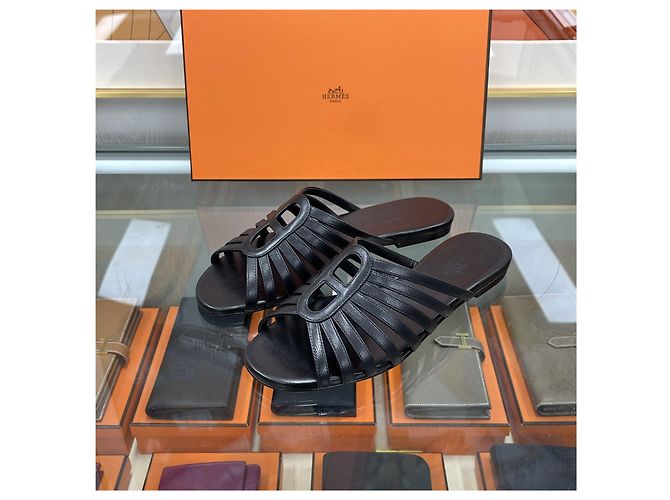 Hermès NORIA Sandale Leder Schwarz - Ansicht 2