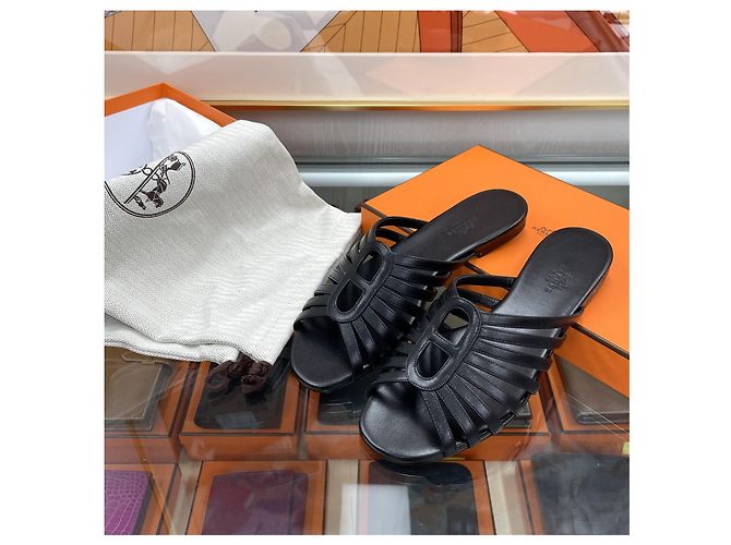 Hermès NORIA Sandale Leder Schwarz - Ansicht 6