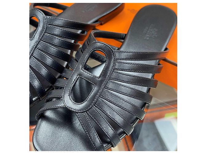 Hermès NORIA Sandale Leder Schwarz - Ansicht 7