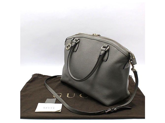 Gucci Bolsa de ombro com duplo domo entrelaçado em couro cinza e tom dourado Marrom - vista 2