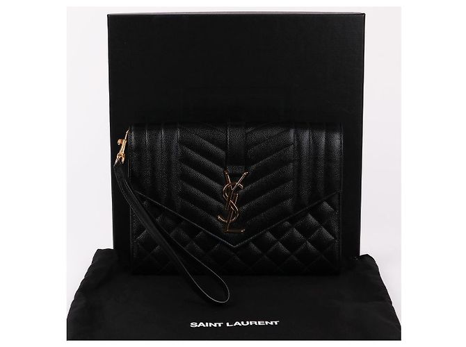Saint Laurent Clutch Small Envelope YSL Gold Nero - vista 12
