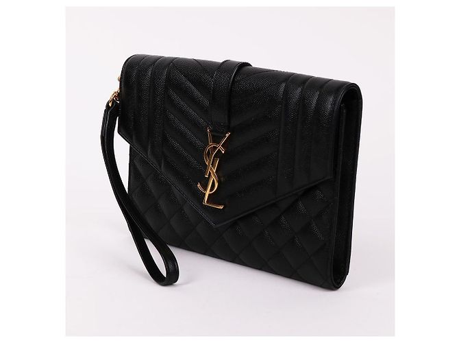 Saint Laurent Clutch Small Envelope YSL Gold Nero - vista 3