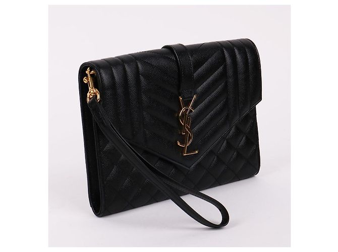 Saint Laurent Clutch Small Envelope YSL Gold Nero - vista 4