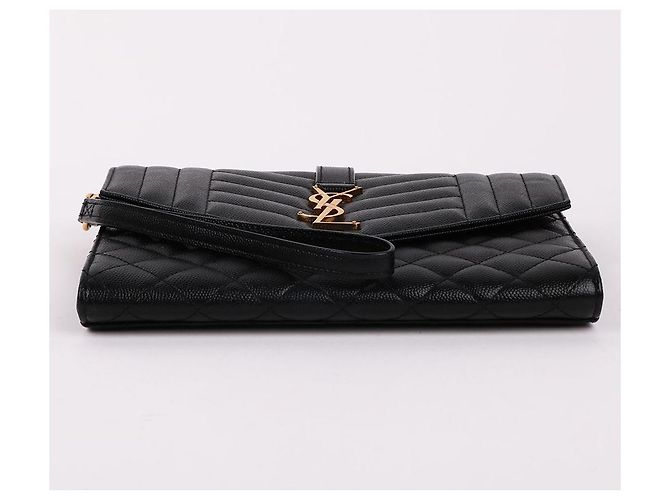 Saint Laurent Clutch Small Envelope YSL Gold Nero - vista 7
