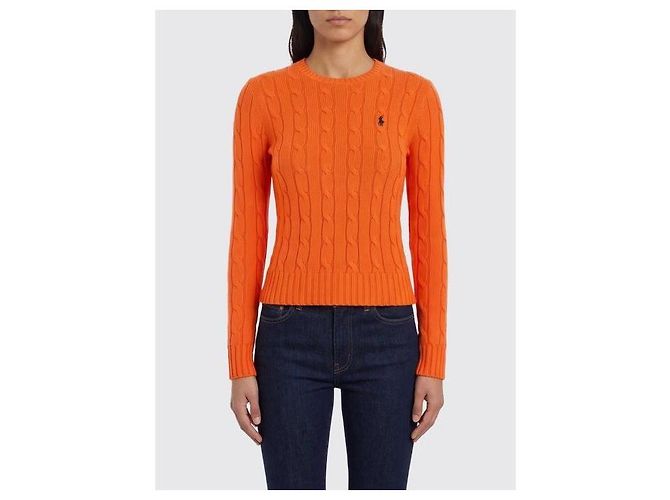 Ralph Lauren Strickpullover aus Pima-Baumwolle mit Zopfmuster und Pony-Logo Orange - Ansicht 4