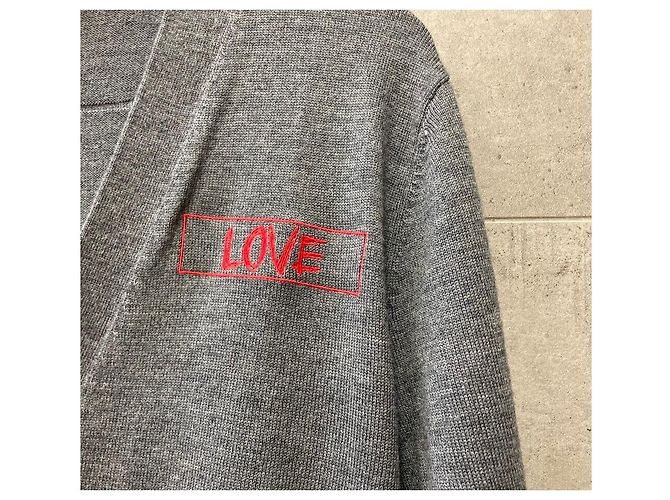Givenchy Strickjacke aus Wolle Grau mit LOVE-Stickerei Braun - Ansicht 3