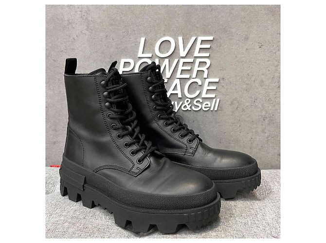 Moncler Stivaletti con lacci in pelle nera Nero - vista 2