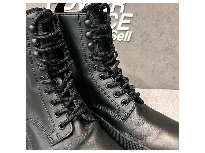 Moncler Stivaletti con lacci in pelle nera Nero - vista 4