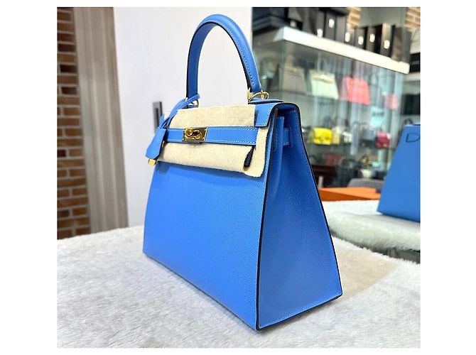 Hermès Kelly Size Blue Paraïso Incisione Gold-Tone - vista 4