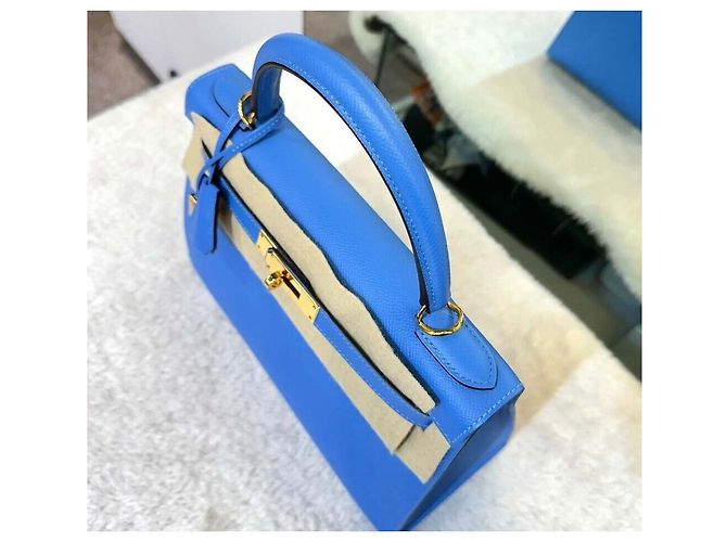 Hermès Kelly Size Blue Paraïso Incisione Gold-Tone - vista 5
