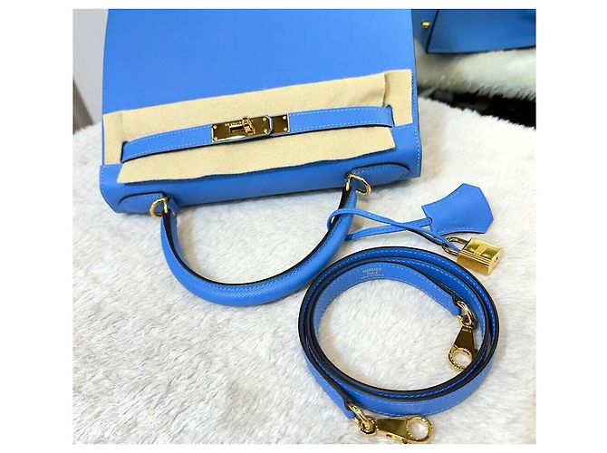Hermès Kelly Size Blue Paraïso Incisione Gold-Tone - vista 6