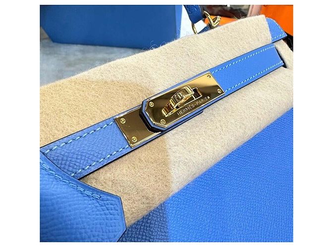 Hermès Kelly Size Blue Paraïso Incisione Gold-Tone - vista 7