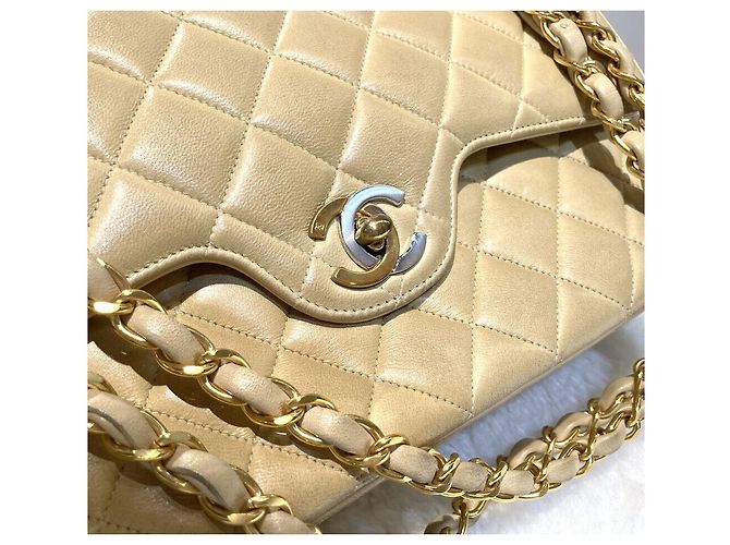 Chanel Borsa con patta in agnello Classic Paris Medium Beige Series Marrone - vista 6