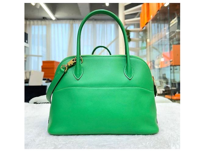 Hermès Borsa Tote Bolide Swift Bamboo con Hardware Dorato e Incisione Verde - vista 2