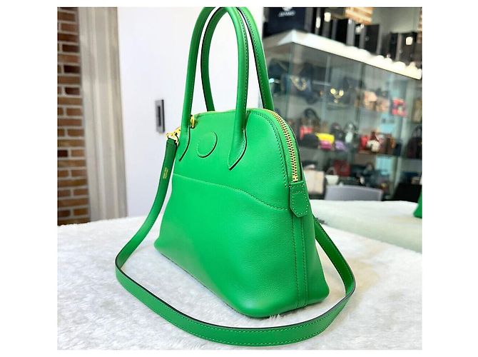 Hermès Borsa Tote Bolide Swift Bamboo con Hardware Dorato e Incisione Verde - vista 4