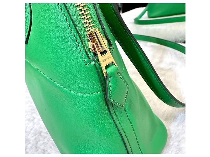 Hermès Borsa Tote Bolide Swift Bamboo con Hardware Dorato e Incisione Verde - vista 6