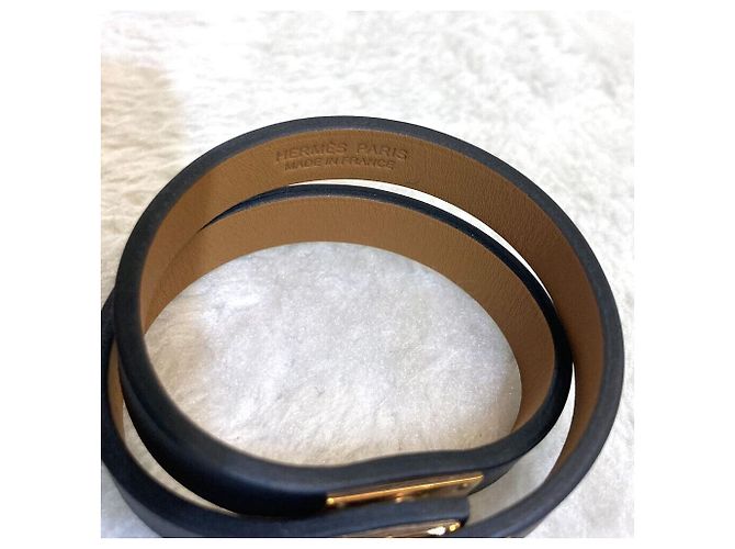 Hermès Bracciale Mini Kelly Double Tour Oro Rosa con stampa Black Nero - vista 4