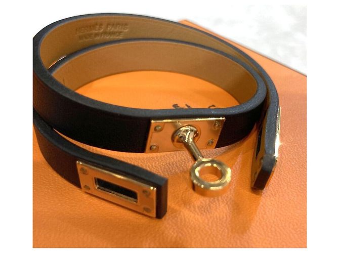 Hermès Bracciale Mini Kelly Double Tour Oro Rosa con stampa Black Nero - vista 5