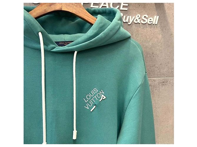 Louis Vuitton Logo Bestickter Signature Hoodie Grün - Ansicht 4