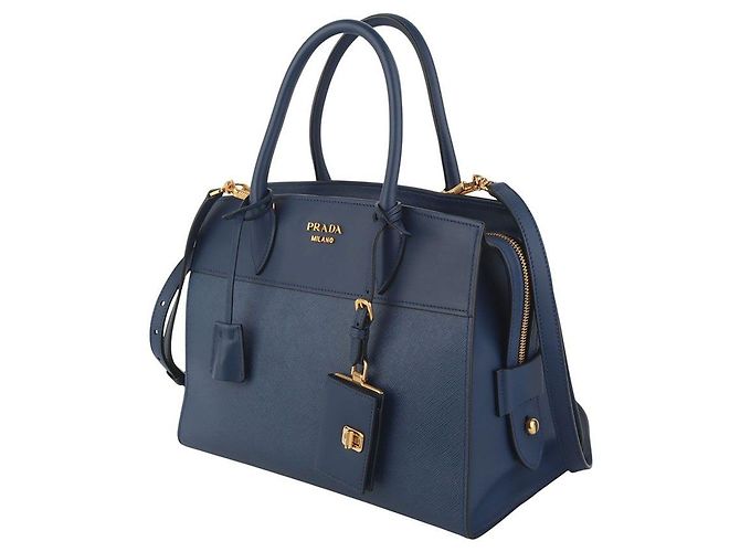 Prada Borsa a Spalla Saffiano Esplanade Blu - vista 2