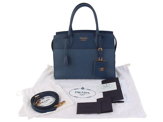 Prada Borsa a Spalla Saffiano Esplanade Blu - vista 8