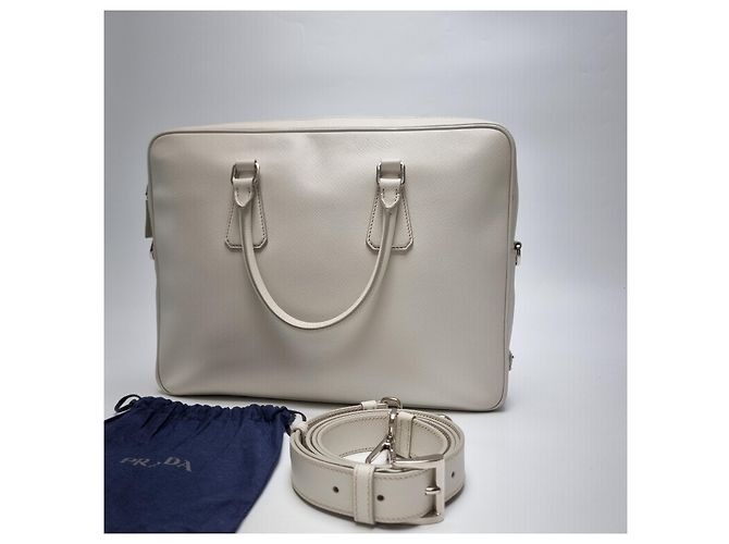 Prada Sac porte-documents en cuir Saffiano Unisexe (Premium, Couleur Rare) Blanc - vue 10