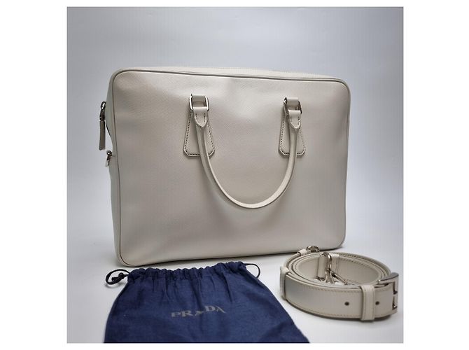 Prada Sac porte-documents en cuir Saffiano Unisexe (Premium, Couleur Rare) Blanc - vue 11