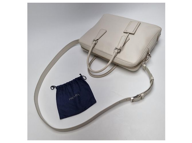 Prada Sac porte-documents en cuir Saffiano Unisexe (Premium, Couleur Rare) Blanc - vue 12
