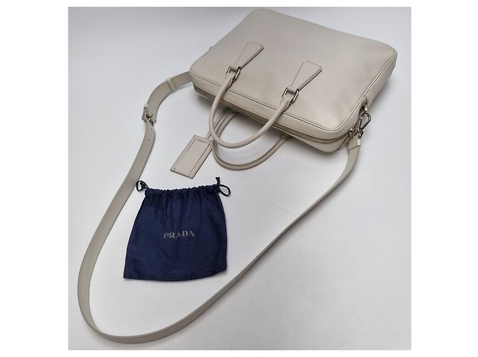 Prada Sac porte-documents en cuir Saffiano Unisexe (Premium, Couleur Rare) Blanc - vue 14