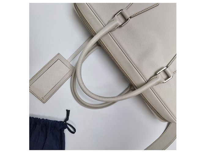 Prada Sac porte-documents en cuir Saffiano Unisexe (Premium, Couleur Rare) Blanc - vue 15