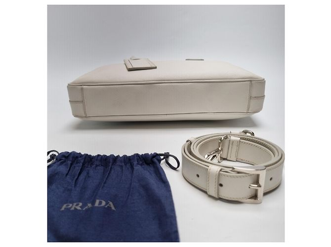 Prada Sac porte-documents en cuir Saffiano Unisexe (Premium, Couleur Rare) Blanc - vue 16