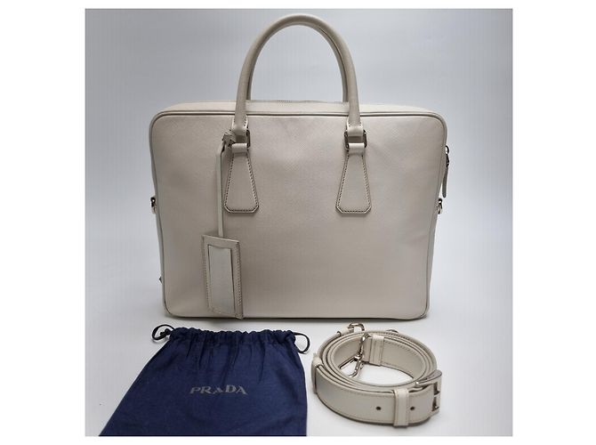Prada Sac porte-documents en cuir Saffiano Unisexe (Premium, Couleur Rare) Blanc - vue 2