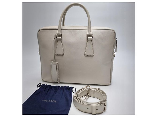 Prada Sac porte-documents en cuir Saffiano Unisexe (Premium, Couleur Rare) Blanc - vue 3