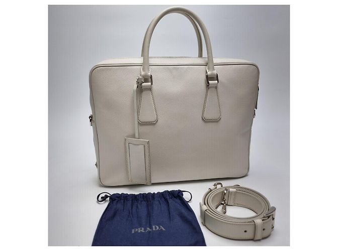Prada Sac porte-documents en cuir Saffiano Unisexe (Premium, Couleur Rare) Blanc - vue 4