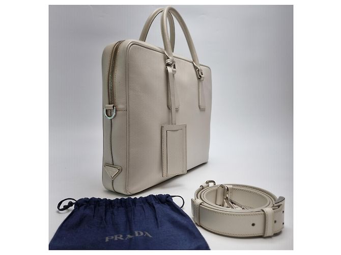 Prada Sac porte-documents en cuir Saffiano Unisexe (Premium, Couleur Rare) Blanc - vue 5