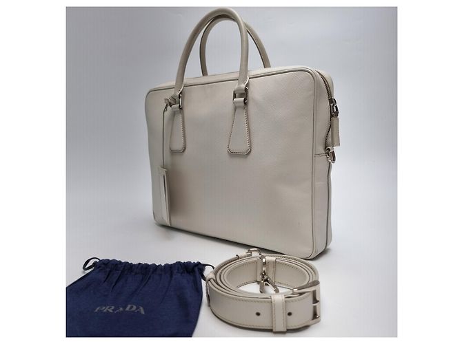 Prada Sac porte-documents en cuir Saffiano Unisexe (Premium, Couleur Rare) Blanc - vue 6