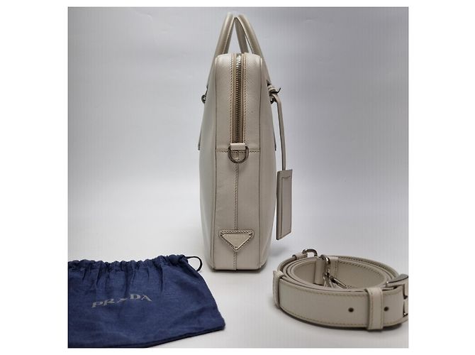 Prada Sac porte-documents en cuir Saffiano Unisexe (Premium, Couleur Rare) Blanc - vue 7