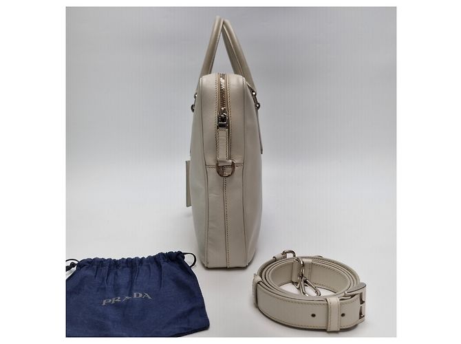 Prada Sac porte-documents en cuir Saffiano Unisexe (Premium, Couleur Rare) Blanc - vue 8