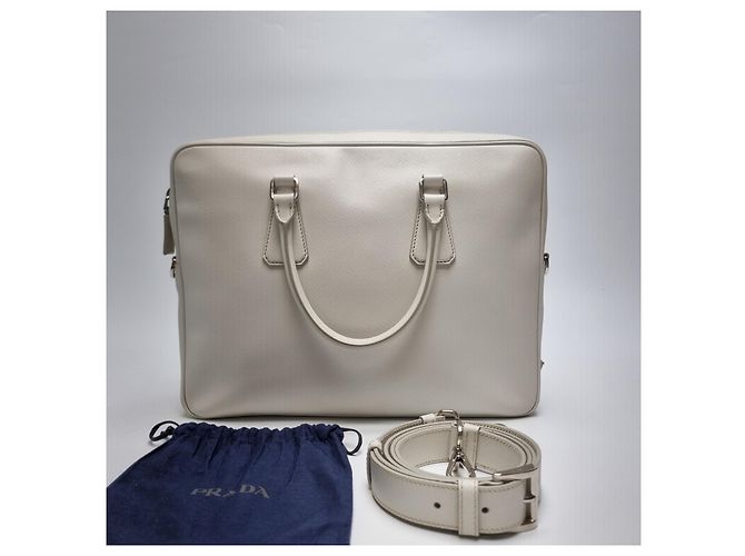 Prada Sac porte-documents en cuir Saffiano Unisexe (Premium, Couleur Rare) Blanc - vue 9